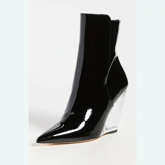 NWOB Stuart Weitzman Patent Leather Black Wedge Booties in size 6 - Picture 4 of 12
